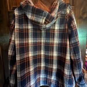 Plaid Hooded Jacket in Blue and Brown